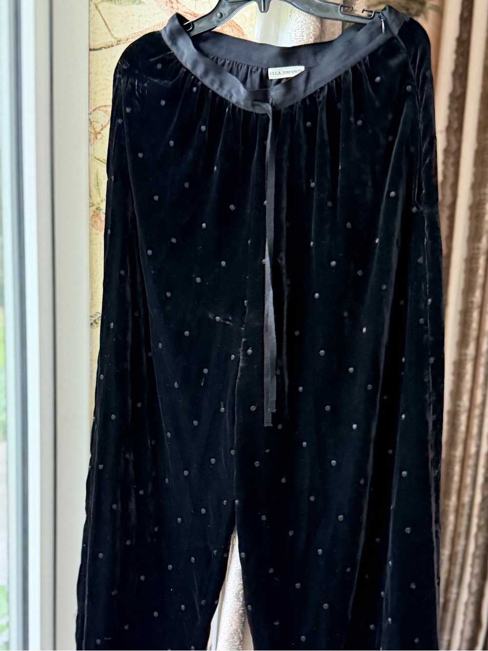 Ulla Johnson Black Velvet Wide-Leg Polka Dot Pants